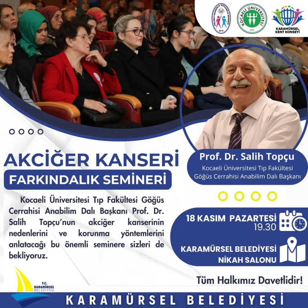 Karamürsel’de 18 Kasım Akciğer Kanseri Gününde  FARKINDALIK SEMİNERİ DÜZENLENİYOR