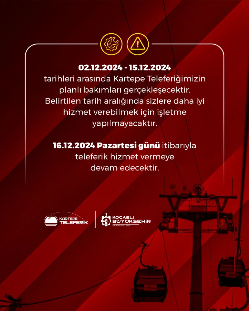 Kartepe Teleferik’te planlı bakım çalışması