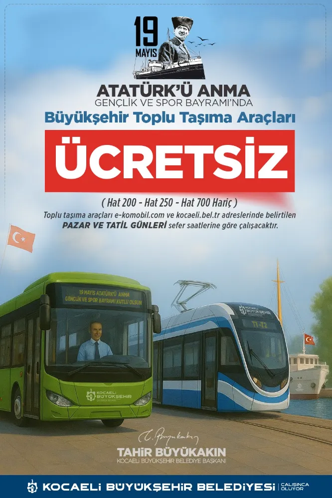 19 Mayıs’ta Kocaeli’nde ulaşım ücretsiz