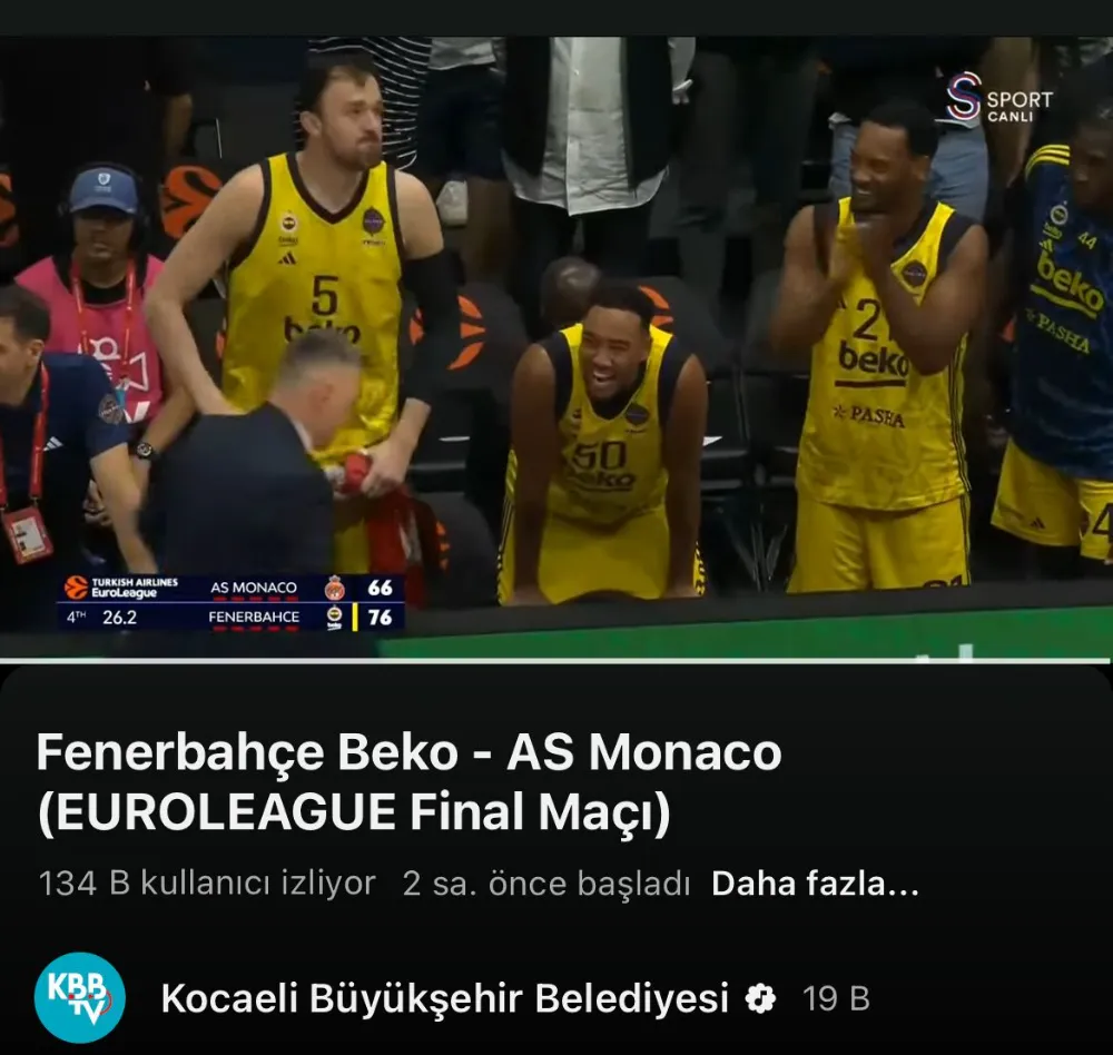 Fenerbahçe Avrupa şampiyonu oldu, yayın rekoru Kocaeli’nden geldi;  BÜYÜKŞEHİR’DEN DİJİTAL YAYINDA BÜYÜK BAŞARI