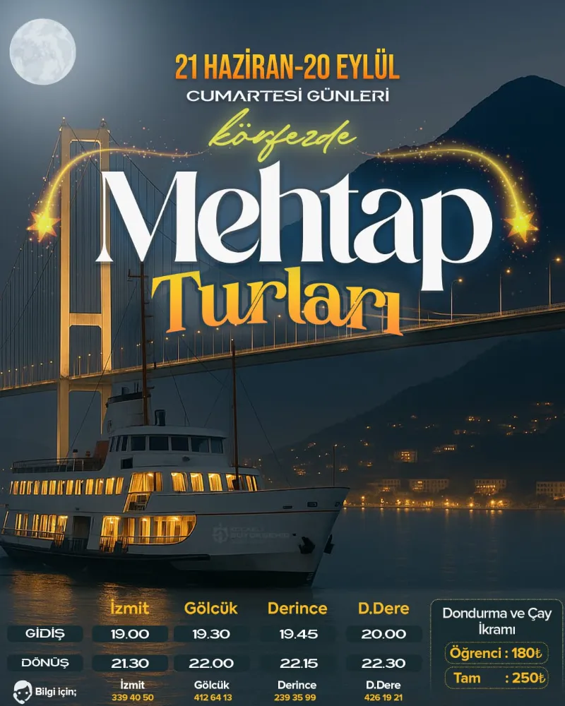 Kocaeli Büyükşehir’den yaz akşamlarına davet;  “MEHTAP TURLARI” VE “BÜYÜK ADAYA YOLCULUK” BAŞLIYOR