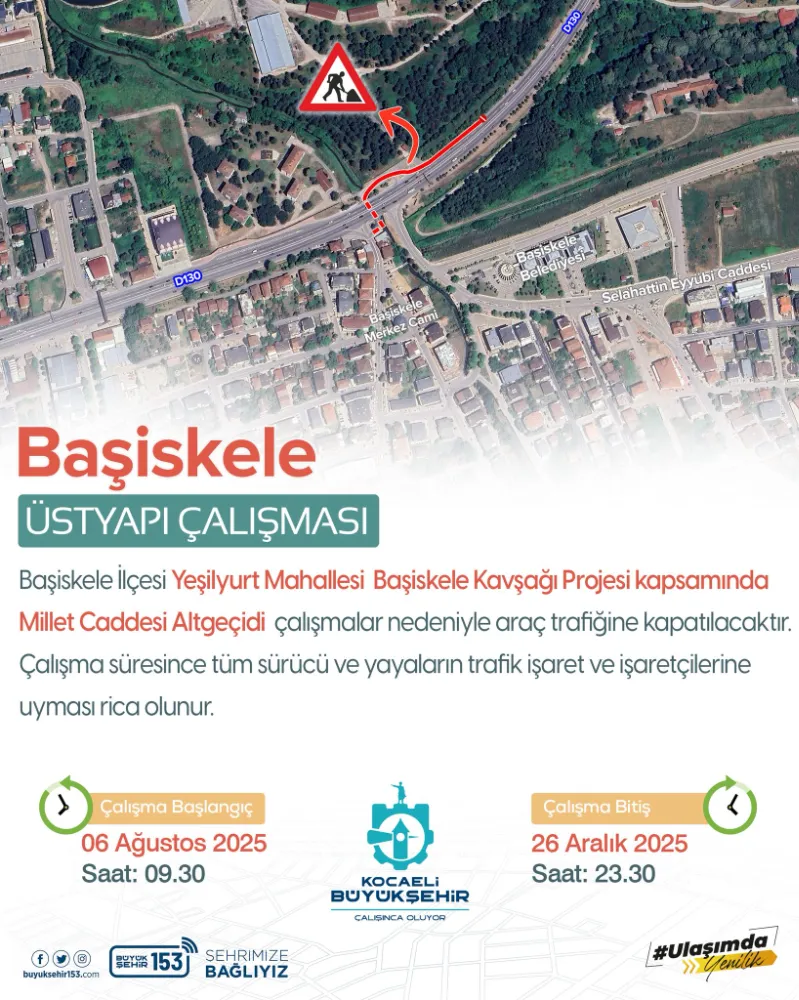 Başiskele Kasap Durağı Altgeçidi  geçici olarak trafiğe kapatıldı