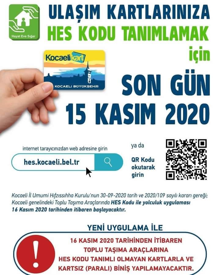Toplu taşıma araçlarında HES Kodu dönemi 16 KASIM’DA BAŞLIYOR