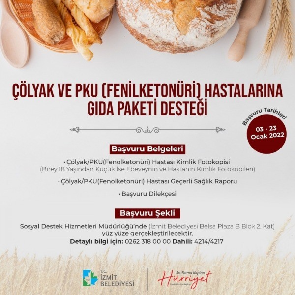İzmit Belediyesinden, Çölyak ve PKU Hastalarına GIDA DESTEK PAKETİ