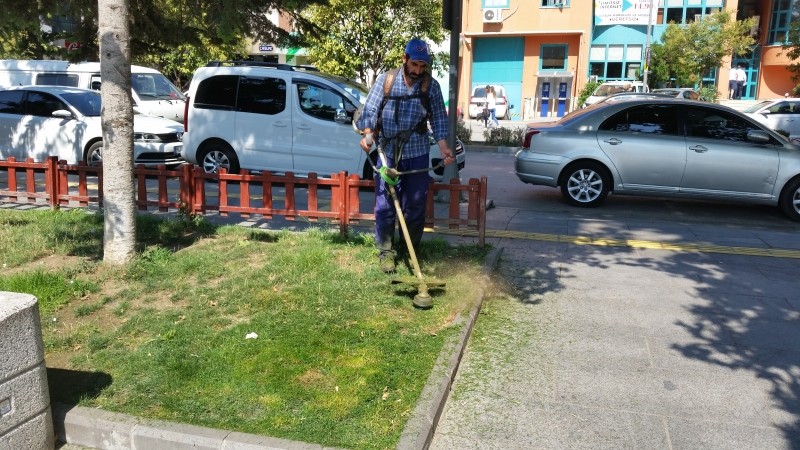 Anıtpark’ta uzayan otlar temizliyor