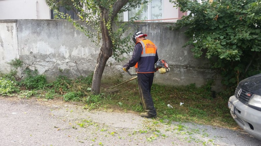 Yalı Mahallesi’nde yol kenarlarında ki otlar kesildi