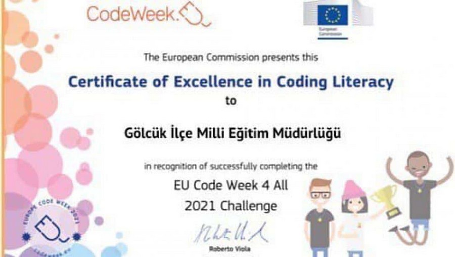 İlçe Milli Eğitim Müdürlüğü AB Kod Haftası Mükemmellik Sertifikasını aldı ‘ÜLKEMİZ BİRİNCİLİĞİNİ KUTLUYOR’