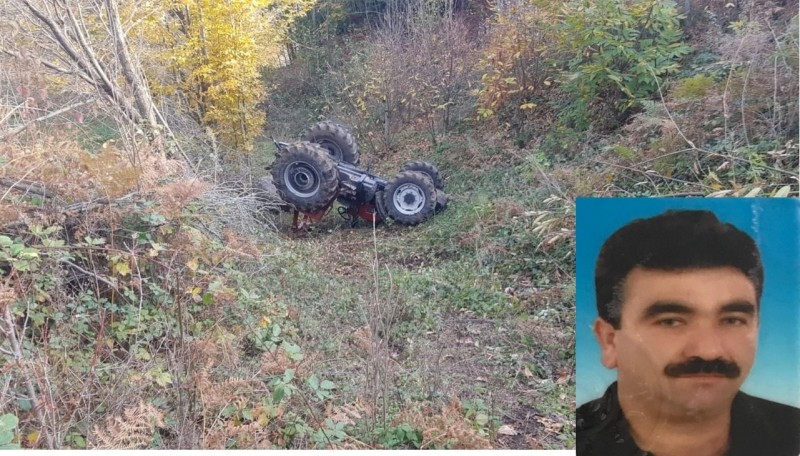 Devrilen traktörden son anda kurtuldu