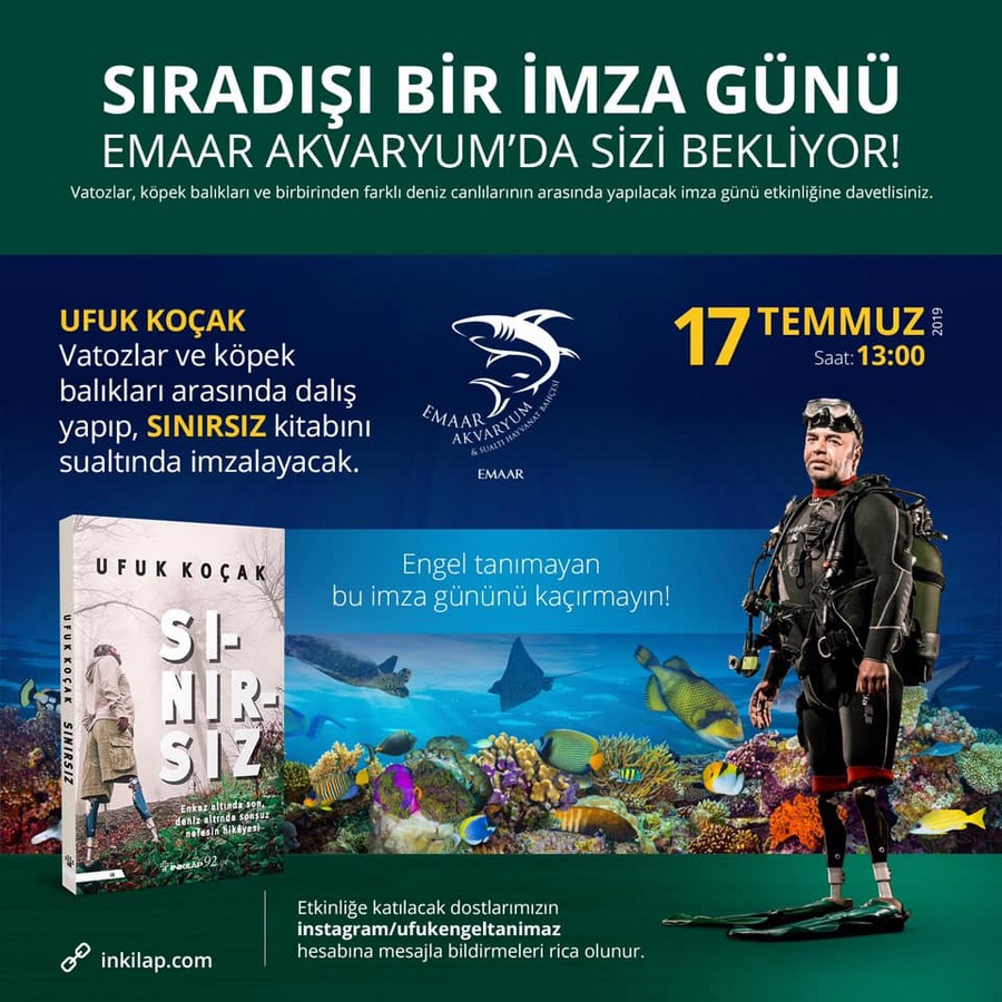 SI-NIR-SIZ kitabının Yazarı Ufuk Koçak’tan sıra dışı imza günü etkinliği VATOZLAR VE KÖPEKBALIKLARI ARASINDA DALIŞ YAPIP KİTABINI SU ALTINDA İMZALAYACAK