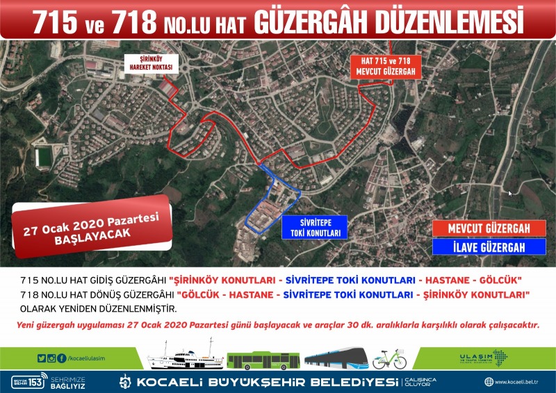 Gölcük’te 715 ve 718 numaralı hatlara güzergah düzenlemesi