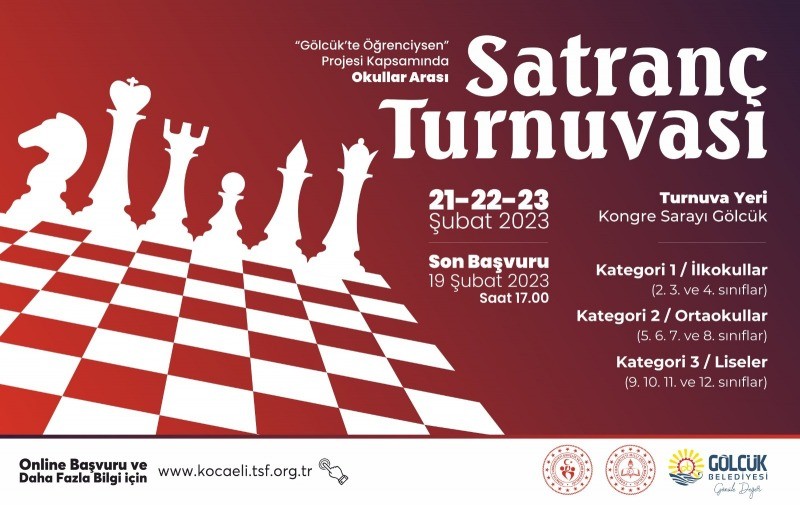 Gölcük Belediyesi Okullar Arası Satranç Turnuvası düzenleyecek SON BAŞVURU TARİHİ 19 ŞUBAT