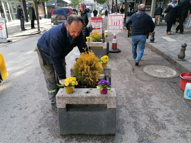 19 Mayıs Caddesi’ndeki saksılara ağaç ve çiçekler ekildi