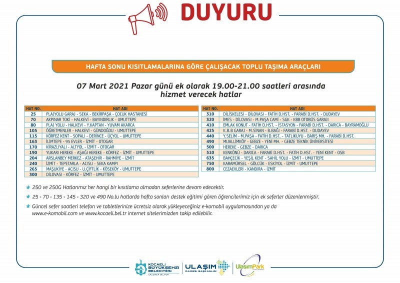 Büyükşehir Hafta sonu 55 hatta hizmet verecek