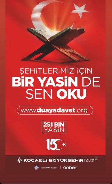 Büyükşehir anlamlı çağrısını Ramazan’ın 15. günü gerçekleştirdi Şehitleri için “Bir Yasin de Sen Oku”