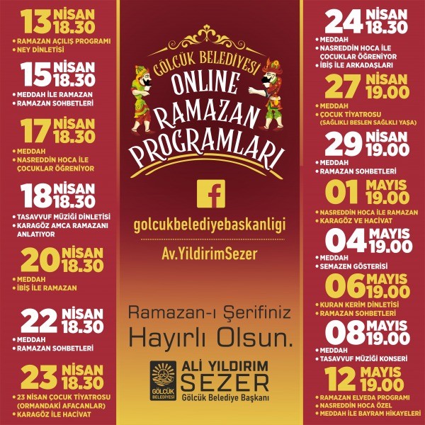 GÖLCÜK BELEDİYESİ’NDEN RAMAZAN AYINA ÖZEL ONLİNE PROGRAMLAR